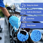 4Pcs Car Wash Mitt Microfiber Gloves Chenille Material Microfiber Towels for Car Washing Supplies Kit Scratch Free Cleaning Gray + Sky Blue