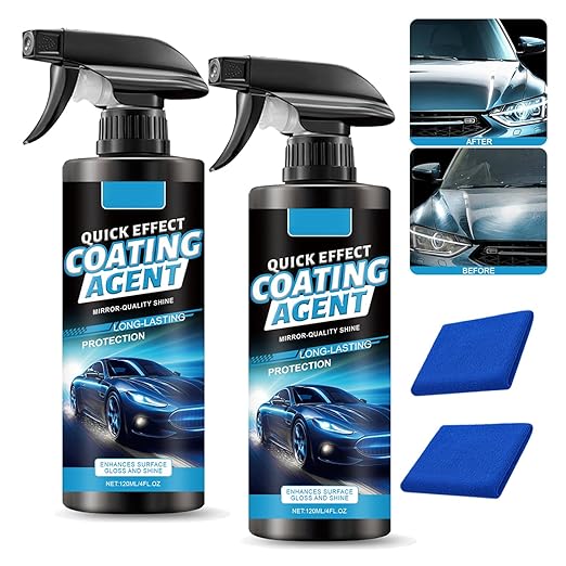 2PCS Car Coating Spray, Quick Effect Coating Agent, Advanced Car Quick-Acting Coating Agent for Most Colors & Finishes, Scratch Wax Coating Spray for Shine & Protection