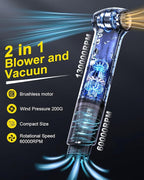 Electric Air Duster & Vacuum 2-in-1, Dual Brushless Motor 130000RPM Compressed Air Duster, 16000PA Handheld Vacuum, 3 Speed Mini Blower, Fast Charging 6000mAh Rechargeable, Keyboard Car Cleaning Kit