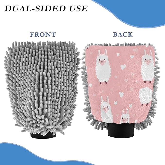 YETTASBIN Llama 2PCS Car Wash Mitts, Ultra Absorbent Chenille Microfiber Car Washing Gloves, Scratch-Free Lint-Free Auto Cleaning Mitt, Machine Washable Elastic Cuff Car Wash Sponge