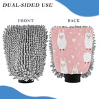YETTASBIN Llama 2PCS Car Wash Mitts, Ultra Absorbent Chenille Microfiber Car Washing Gloves, Scratch-Free Lint-Free Auto Cleaning Mitt, Machine Washable Elastic Cuff Car Wash Sponge