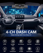 4 Channel Dash Cam 360 View for All-Round Protection, 4-Way Front Rear Inside Recording, Built-in 5G WiFi & GPS, APP Control, 8 IR Night Vision, 24H Parking Monitor, G-Sensor, Free TF Card