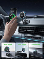 THREEKEY for Qi2 25W Certified MagSafe Car Mount Charger Lite with Cooling Fan&LED Light, 360° Rotating Fast Wireless Charger & Phone Holder for iPhone 17-12, Galaxy S25-S26 | 30W Adapter Included