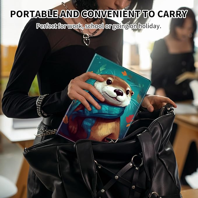 Case for Kindle Scribe,PU Leather Cute Slim Folio Adjustable Stand Cover with Auto Wake/Sleep for Amazon Kindle Scribe Cover 10.2 Inch (2024/2022 Release),Cute Otter Green