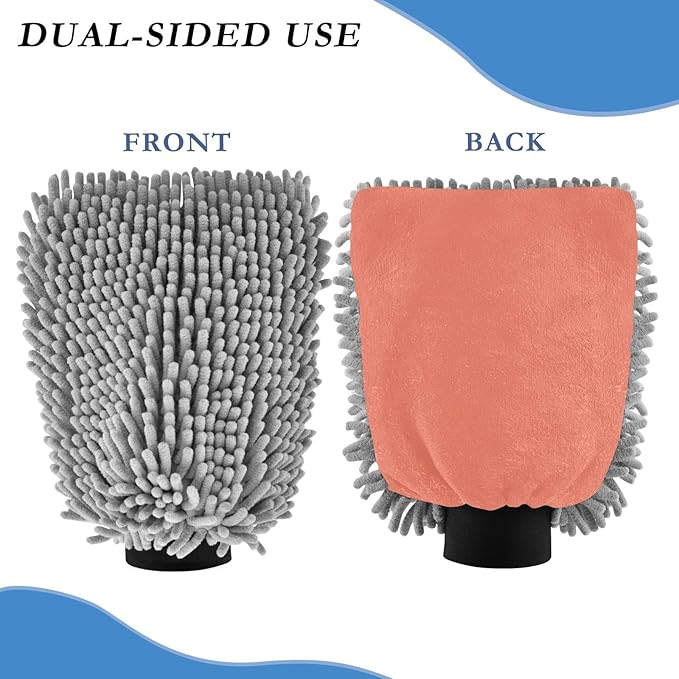 Qilmy Red-Orange Color Microfiber Chenille Car Wash Sponge Scratch Free Car Wash Mitt Absorbent Mitt Sponge for Trucks SUVs Car Washing Home Cleaning, Medium