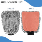 Qilmy Red-Orange Color Microfiber Chenille Car Wash Sponge Scratch Free Car Wash Mitt Absorbent Mitt Sponge for Trucks SUVs Car Washing Home Cleaning, Large