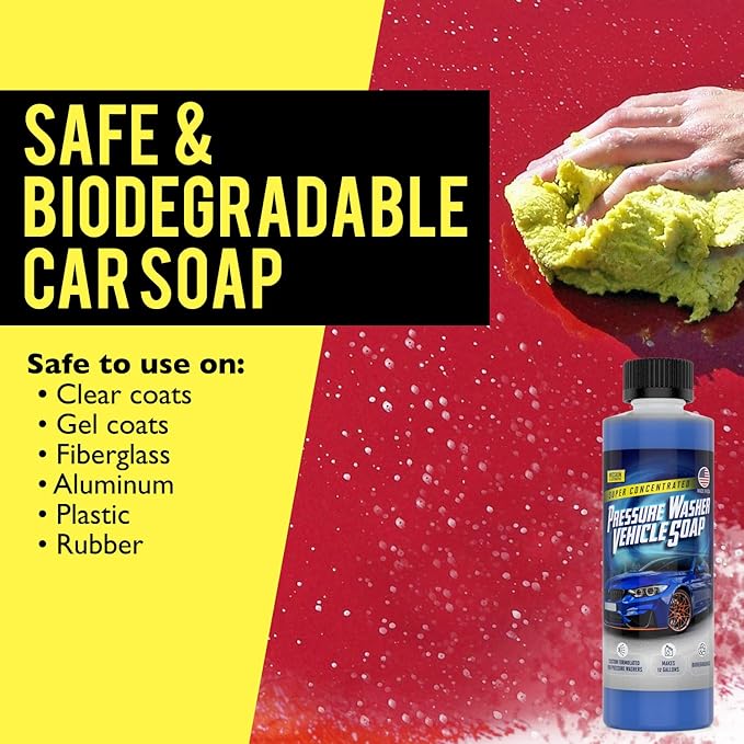 Mission Automotive Car Wash Soap Concentrate - 8 Fl Oz 12-Gallon Yield - Biodegradable Formula & Pressure Washer Solution - Pressure Washer Detergent - Soft Wash & Boat Soap