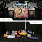Cute Highland Cow Backseat Trunk Organizer for Car Boho Mandala Flowers Auto Hanging Seat Back Storage Bag Car Back Seat Organizer