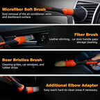 9PCS Car Detailing Brush, Horse Hair and Boar Bristle Brush Set with Elbow Adapter, Microfiber Wax Applicator Pads, Drying Towel and Cleaning Gel,Cleaning Kit for Interior Exterior