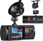 Dash Cam Front Rear and Inside, 3 Channel Dual Dash Camera for Cars W/ 64GB Card,1080P Dashcam Front with Night Vision,Loop Recording,G-Sensor,24H Park Monitor