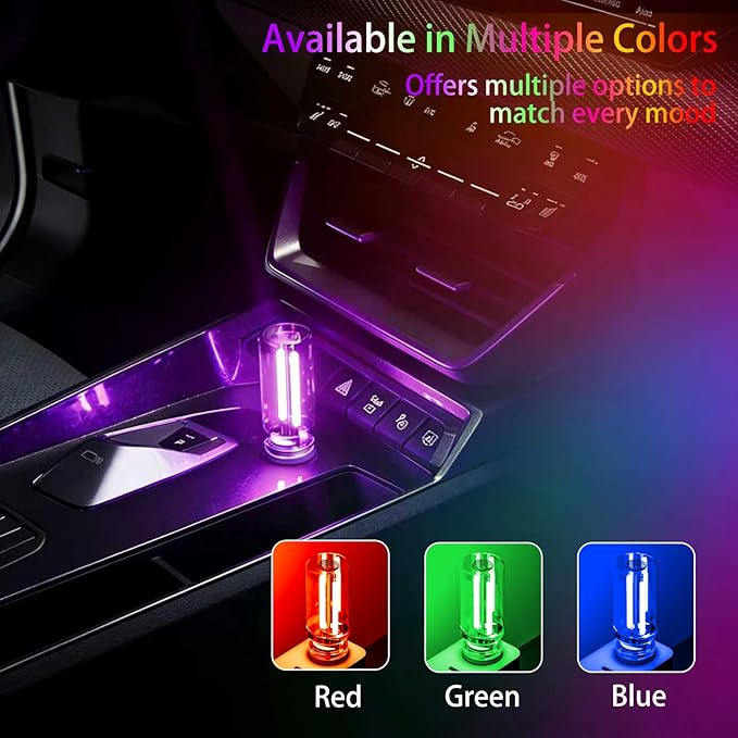 4 PCS USB Night Light, Touch Dimmable Mini USB LED Car Interior Ambient Lights, Portable Plug-in Glass Bottle Night Lamp for Car, Tent, Desk, Bedside (4 Red)