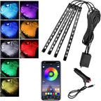 povtii Car Led Interior Lights, RBG 48 LED Multicolor Music Auto Interior Strip Light with APP Control, Waterproof Lighting Lamp Kit Under Dash with Charger, Car Accessories (Cigarette Lighter)
