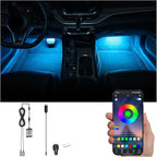 RGB Car Footwell Ambient Lighting Kit Car Charger + USB 16.7 Millions Colors Sound Active Music Sync APP Control Car Interior Multicolored Footwell Atmosphere Light 12V