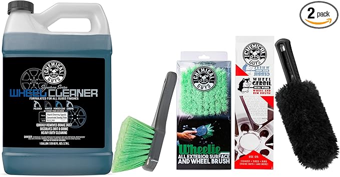 Chemical Guys CLD_203 Signature Series Wheel Cleaner, 128 fl oz + ACC_B01 Gerbil Wheel & Rim Brush (for Exhaust, Tires, Rims, Engine Bays, & More) + ACCG08 Wheelie All Exterior & Wheel Brush