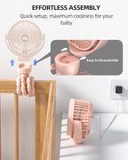 Portable Stroller Mini Fan, Small Rechargeable Personal Fan, Travel Essentials for Baby, Wagon, Car Seat, Treadmill, Battery Powered Biking Gear Accessories, 360° Rotation, 3-Speed, Display, Pink