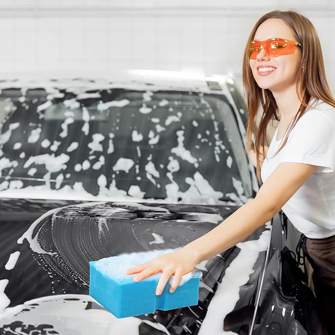 Big Sponge 2.0 Soft Car Wash Sponge with Enhanced Grip Reaches Tight Spots Safe for All Paint Types Works with Rinseless Wash Car Soap(Blue)