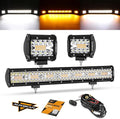 Auxbeam 20 Inch 420W LED Light Bar 2PCS 4 Inch 120W Light Pods, Amber White Strobe Off Road Fog Lights, 6 Modes Memory Reset Function Yellow Spot Flood Driving Work Ditch Lights for Truck Car ATV