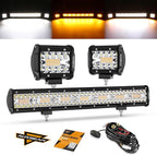 Auxbeam 20 Inch 420W LED Light Bar 2PCS 4 Inch 120W Light Pods, Amber White Strobe Off Road Fog Lights, 6 Modes Memory Reset Function Yellow Spot Flood Driving Work Ditch Lights for Truck Car ATV