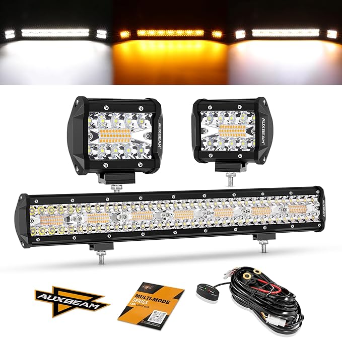Auxbeam 20 Inch 420W LED Light Bar 2PCS 4 Inch 120W Light Pods, Amber White Strobe Off Road Fog Lights, 6 Modes Memory Reset Function Yellow Spot Flood Driving Work Ditch Lights for Truck Car ATV