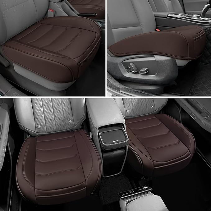 BOPUOVRE Car Seat Cover for Luxury & Comfort - PU Leather, Anti-Slip, Full Wrap Protection with Storage Pocket for Bottom Cushion - Universal Fit for 95% of Vehicles (Coffee Color,1 Piece)