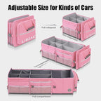 LIBZAKI Oversize 4 in 1 Car Trunk Storage Organizer, Multi Compartment Collapsible Trunk Storage Box with Cooler Bag for Car Truck SUV-Pink