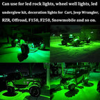 6 Pods LED Rock Lights for Jeep ATV UTV SUV RZR Off Road Ranger Pioneer Wheeler Truck Boat Underbody Glow Trail Rig Lighting Lamp Underglow LED Neon Lights Waterproof 12V-24V - Green