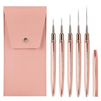 5PCS Nail Art Brushes Set with Pink Leather Case，【Metallic Material】 【Various Size】 【Light Weight】Nail Brush， Nail Brushes for Nail Art，Size：5mm,8mm,12mm,20mm,25mm，Rosegold