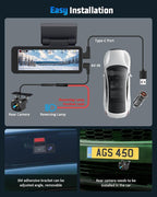 4K Dash Cam, 4K+2K Dash Cam Front and Rear W/ 5GHz WiFi & APP Control 64GB Included, 3.2" IPS Screen Car Dash Cam W/ 24H Parking Monitor, G-Sensor Night Vision, Loop Recording