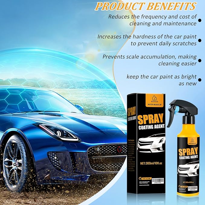 Car Coating Spray Kit, Nano Hydrophobic Ceramic Coating, Easy-to-Spray Auto Paint Protection, Includes Microfiber Cloth for Vehicle Shine & Protection300ml(1sponge+1towel)