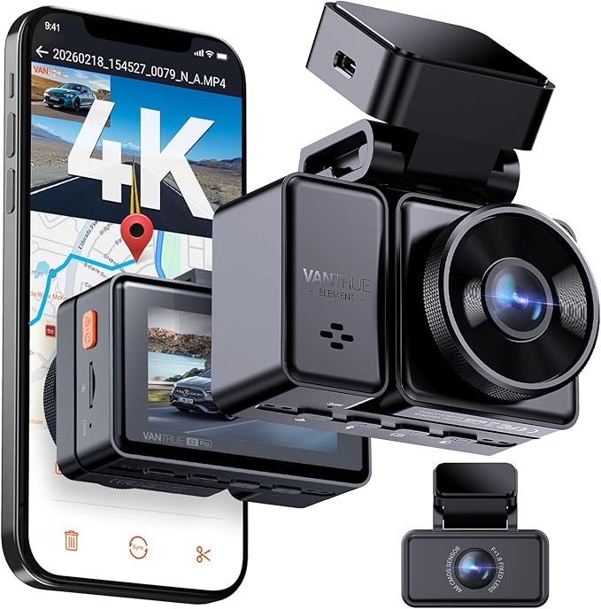 Vantrue E2 Pro Dash Cam Front and Rear, 2.5K Upgrade Rear Cam, STARVIS 2, 4K+2.5K Dash Camera for Cars, Voice Control, WiFi, GPS, Night Vision, 24H Parking Mode, Loop Recording, 2.45" IPS, Support 1TB