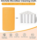 KitchLife Microfiber Cleaning Cloth Roll, 100 Pack - Tear-Away Microfiber Paper Towels, Lint-Free, Reusable, Washable for Kitchen, Car, Dishes, and Sensitive Surfaces (Tangerine Yellow)