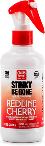 Griot's Garage Stinky-Be-Gone Redline Cherry Air Freshener Spray – Odor Remover for Cars, Trucks, and SUVs on Carpets, Floor Mats, and Under Seats, 8oz