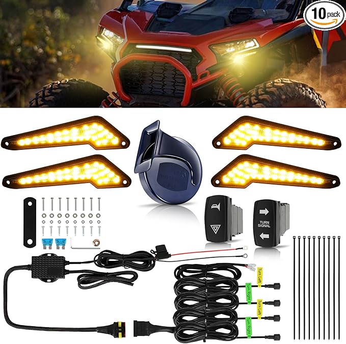 DREAMIZER UTV Turn Signal Kit with Horn, Plug and Play, Pre-Wired, UTV ATV Blinker with Rocker Switch Universal Street Legal Kit with Hazard light Compatible with Polaris, Can-Am, Teryx, CFMOTO