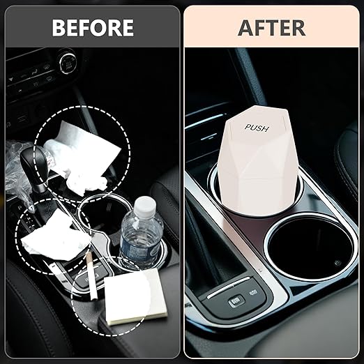 Car Trash Can with Lid - 2-Pack, Interior Accessories for Vehicles, Leakproof Garbage Can with 30 Detachable Trash Bags, Multipurpose Organizers and Storage Solutions for Home and Office (Beige)