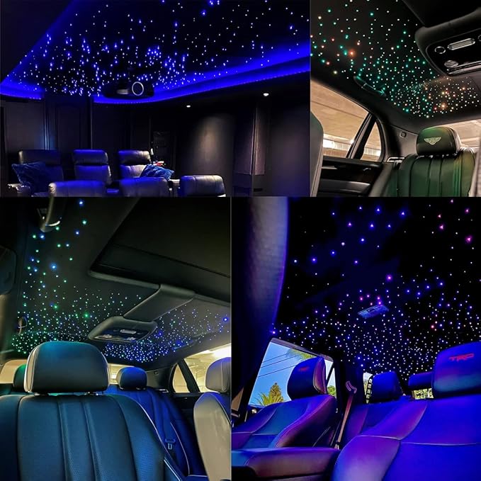 AZIMOM Dual Color 32W Fiber Optic Starlight Kits 600pcs*0.03in*9.8ft Fiber Strands Sound-Activated APP/Bluetooth Remote Control Home Car Star Ceiling Roof Headliner Decor