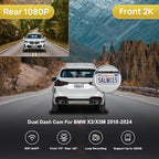 Fitcamx 2K Dual Dash Cam Suitable for BMW X3 X3 M 2018-2024 M40i Sdrive Xdrive30i 30e G01 (HD2-6153), OEM Look, Front 1440P+Rear 1080P HD Video, Loop Recording, WiFi & APP, G-Sensor, 64GB Card