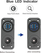 QC 3.0 USB Outlet 12V Boat Marine Waterproof Cigarette Lighter Socket Splitter 12 Volt DC Power Charger Adapter DIY Kit with Blue LED Dual USB Ports for Rocker Switch Panel on Car RV Golf Cart ATV