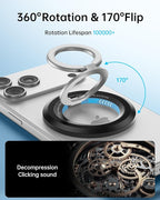 SYNCWIRE for MagSafe Phone Grip, 360° Rotation Magnetic Cell Phone Grip Magnetic Ring Holder Kickstand Mag Safe Ring Stand Compatible with iPhone 17 16 15 14 13 12 Pro Max MagSafe Accessories Android