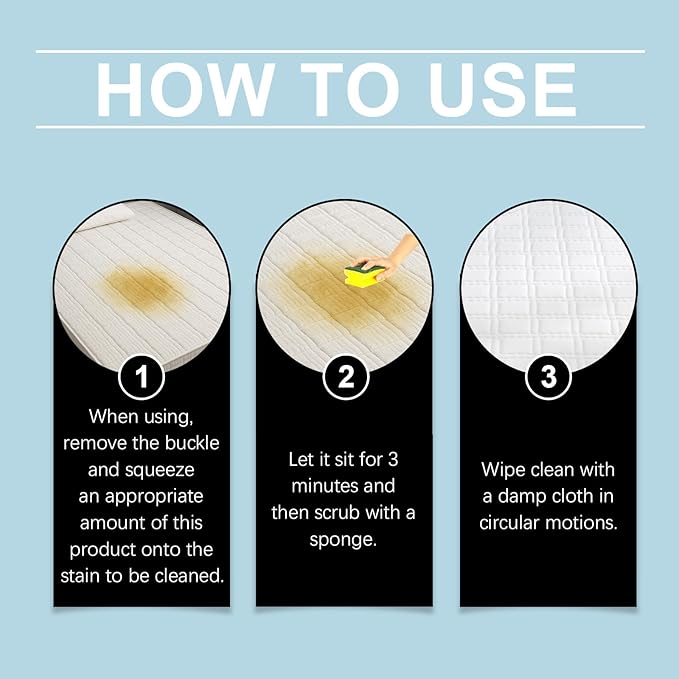 Powerful Mattress Yellow Stain Cleaner, Carpet Stain Remover, Urine Stains Remover for Mattress, Fabric Car Seat Cleaner, Oil Stains Removers for Clothes, No-Scrub Foam for Beds Sofa & Couch (2)