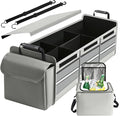 Snuopfy Car Trunk Organizer,115L Heavy Duty Collapsible Trunk Storage, with Insulated Leakproof Cooler Bag Vehicle Cargo Organizer with Lid, 3 Compartments, Straps For Car,Suv,Jeep,Sedan-Grey