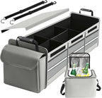 Snuopfy Car Trunk Organizer,115L Heavy Duty Collapsible Trunk Storage, with Insulated Leakproof Cooler Bag Vehicle Cargo Organizer with Lid, 3 Compartments, Straps For Car,Suv,Jeep,Sedan-Grey