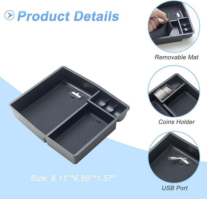 JKCOVER OEM Fit 2024 2025 2026 Tacoma Center Console Organizer Tray Compatible with 2024-2026 Toyota Tacoma(4th Gen) Accessories ABS Plastic Storage Box（Patented Design）