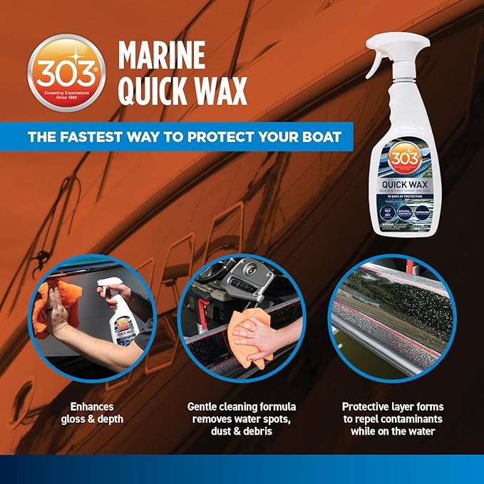303 Marine Quick Wax - Quick & Easy - 90 Days Of Protection - Provides a Slick, Protective, Glossy Shine - Use On Wet / Dry Surfaces - Carnauba Wax, 32oz. (30213)