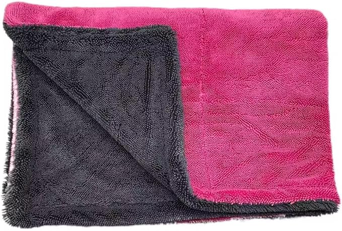 Microfiber Car Drying Towel 36"x24" – 1400 GSM Twisted Yarn, Ultra Absorbent, Scratch-Free, Machine Washable – Bonus 12"x12" Detail Towel, Pink/Gray