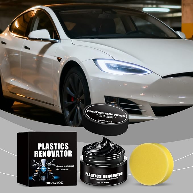 Advanced Plastic Restorer Paste for Cars Scratch Repair & Cleaner with Long-Lasting Ceramic Coating Ideal for Interior & Exterior Trim, Dashboard & Bumpers, Revives Faded Black Plastic