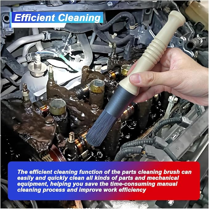 Car Parts Washer Brush, Bullet Head Parts Cleaning Brush for Cleaning Car Interior Exterior, Engine Parts, Wheel Bearing, Boats, Household Grime (Beige/Black)
