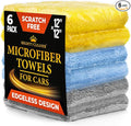 Super Soft Microfiber Towels for Cars - Edgeless - 6pk (12”x12”) - Premium Scratch-Free Towel - Great for Drying, Detailing, Polishing, Buffing - Ultra Absorbent Microfiber Cleaning Cloths for Car