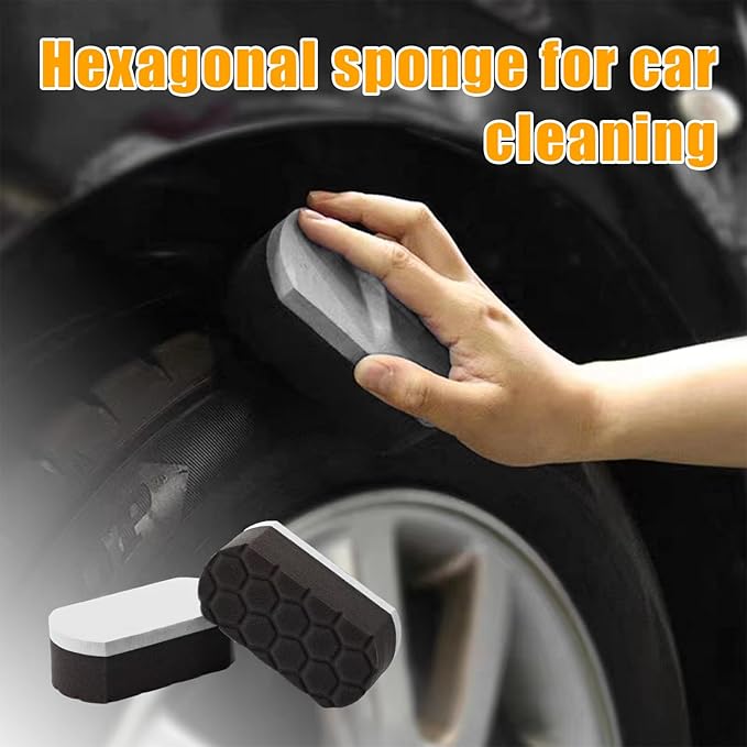 2 PCS Tire Shine Dressing Applicator Pad, Washable Hex Logic Car Detailing Foam Sponge with Easy Grip, Soft Tire Trim Applicator Pad for Car Glass, Porcelain and More (Gray)