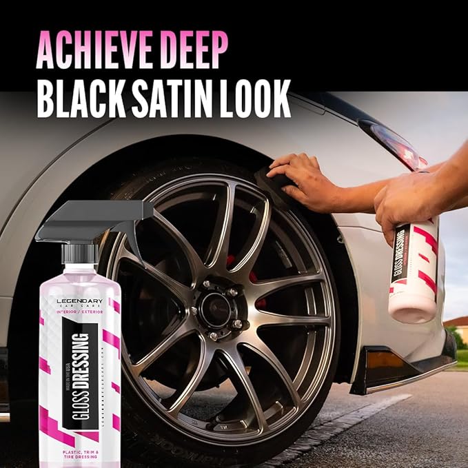 Legendary Gloss Dressing 16oz - Tire Shine Spray & Plastic Restorer – Water Based Tire Shine & Non-Greasy Interior/Exterior Detailing Spray - Trim, Rubber, Vinyl & Plastic Restorer for Cars
