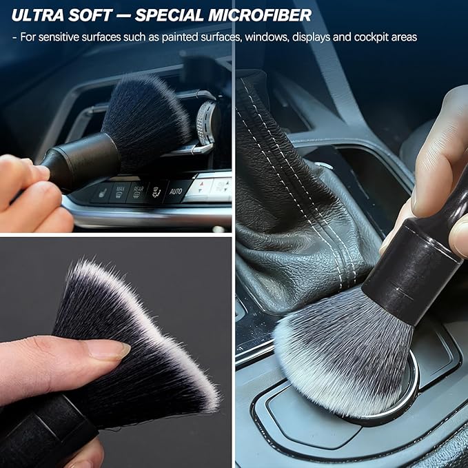 Car Detailing Brushes Set, 8-Piece Auto Detail Cleaning Brush Tool Kit in Soft/Middle/Hard, Crevice Brush, Dust Brush for Car Interior & Exterior, Leather, Air Vents, Emblems, Wheels Wash & Care